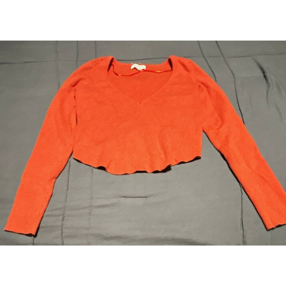 L.A. Hearts Women's Orange V-Neck Long Sleeve Knit Cropped Pullover Sweater XS